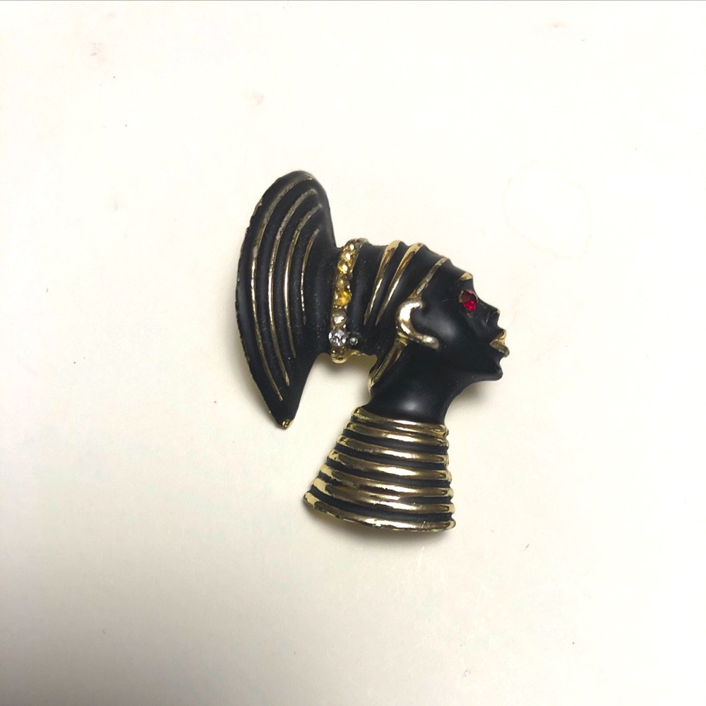 Vintage African Woman Pin Brooch Mid Century